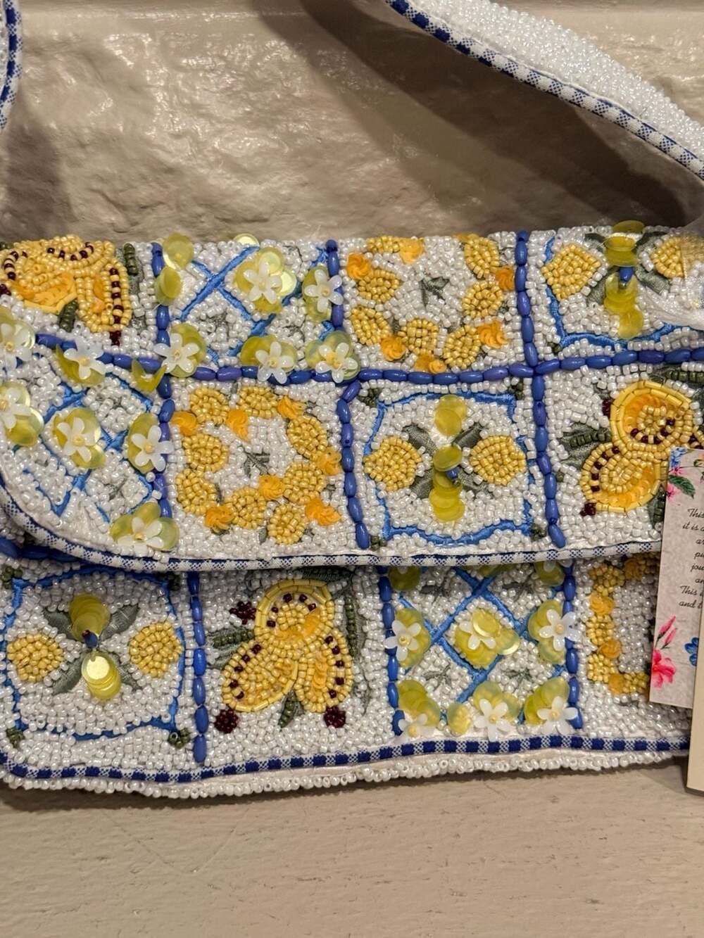 NATH Lemon and Petals Beaded Shoulder Bag Gingham Viral TikTok